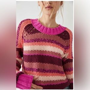 🆕 NWT Free People Devon Sweater / Fuschia Rose Combo Size XS SOLD OUT!